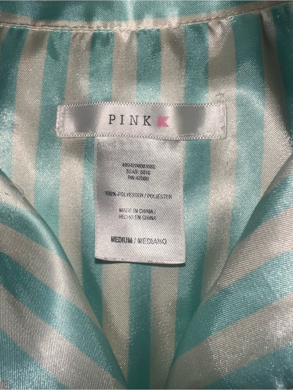 Victoria's Secret PINK Aqua Striped Satin Pajama Set Medium